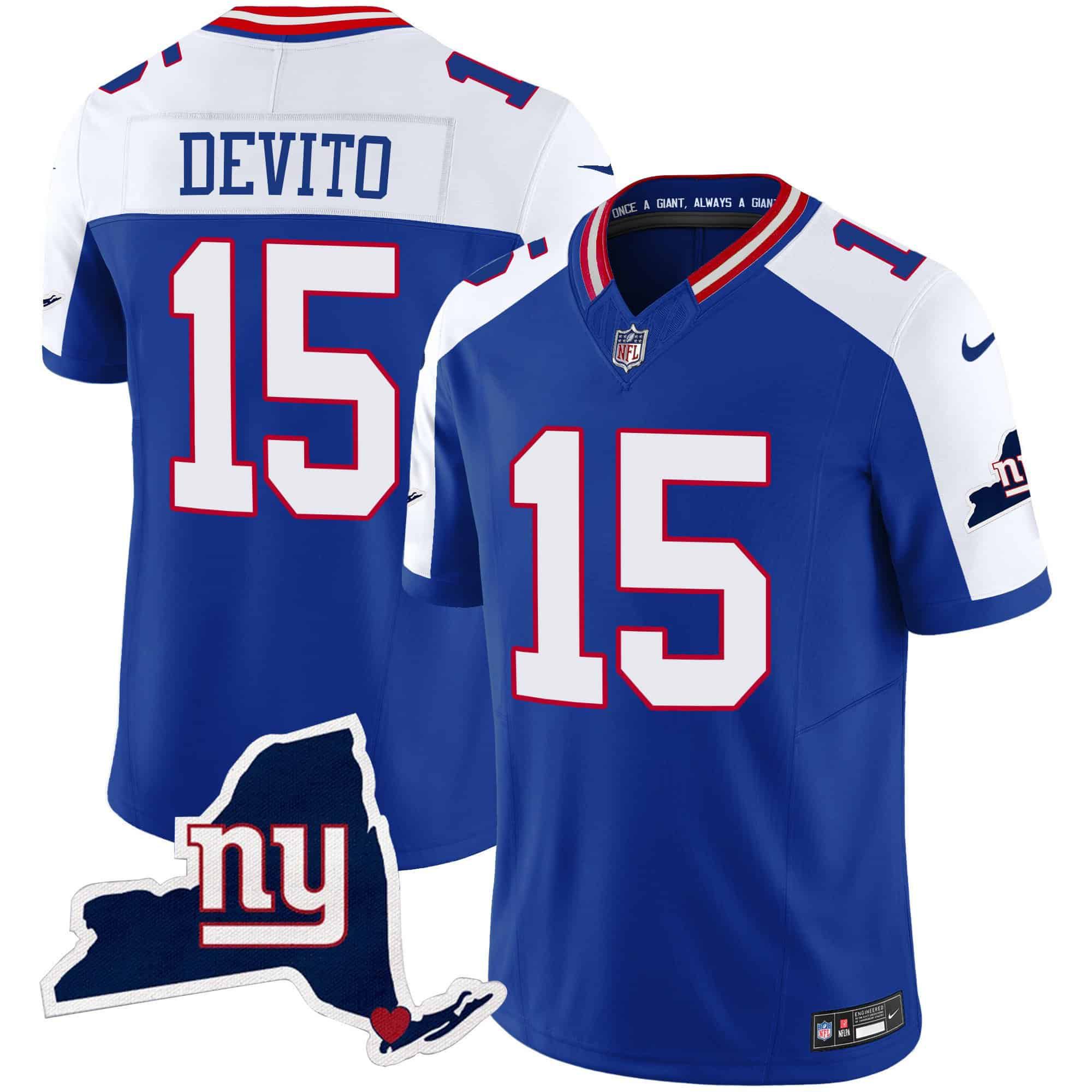 Men New York Giants #15 Devito Blue 2024 Nike Map Patch Limited NFL Jersey